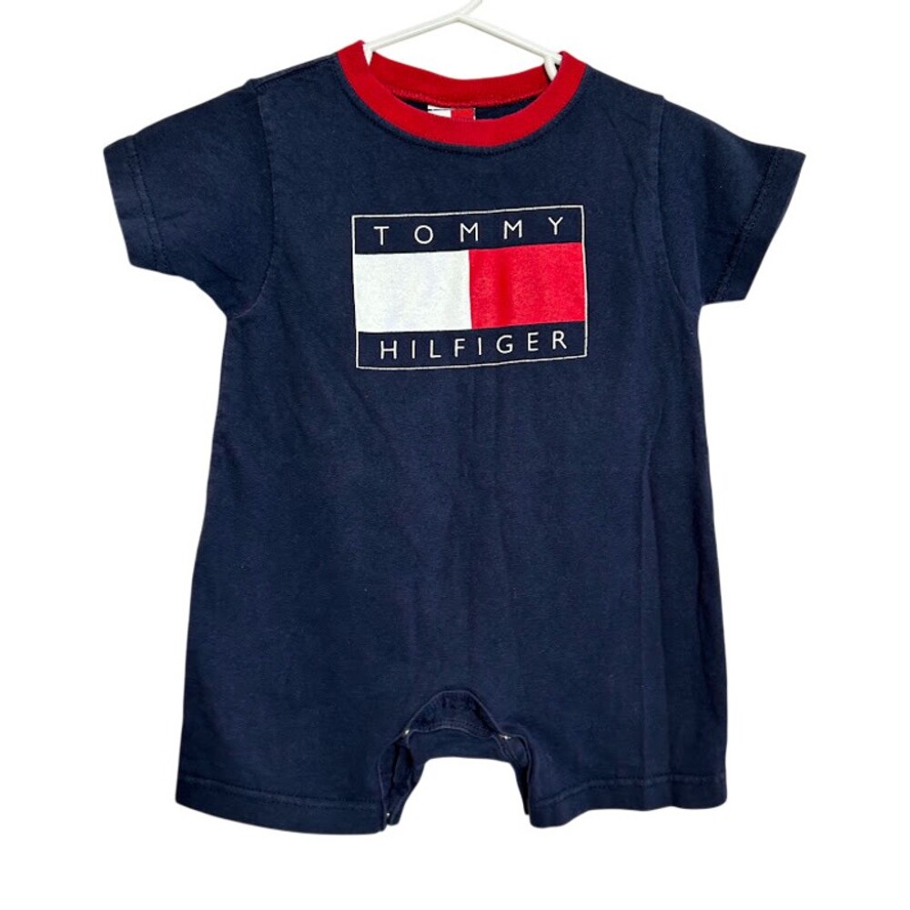 VTG 90s Tommy Hilfiger Baby One Piece Romper 12-18 Months Shorts Flag Logo USA